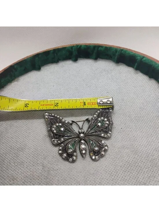 Vtg Plique a Jour Enamel & Marcasite Butterfly Brooch Pin Green Lavender - READ - Picture 5 of 8